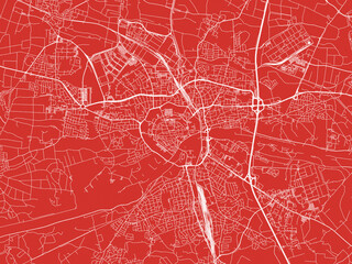 Christmas Map of Ingolstadt, Germany in Snowy White on Festive Red Background.