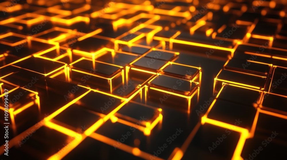 Poster Abstract Orange Glowing Grid Of Cubes Pattern