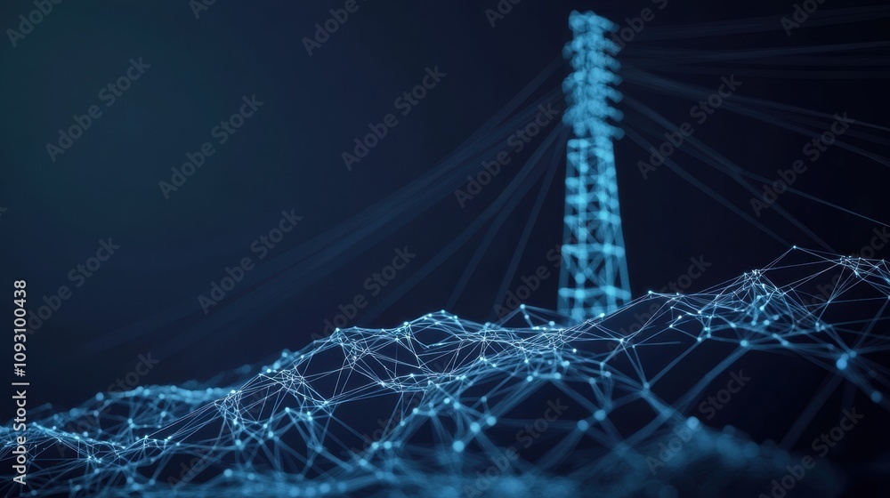 Aufkleber abstract representation of power transmission with connected lines and a tower, showcasing the compl