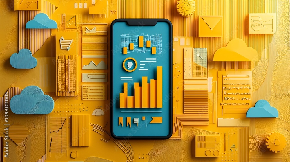 Aufkleber whimsical papercut design of a smartphone with a cryptocurrency wallet displaying transaction data a