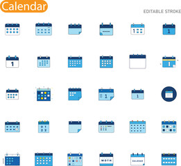 Blue Calendar Icons Diverse Styles, Editable Strokes, Scheduling