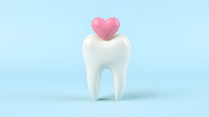 Tooth with heart icon.Tooth Health for Dental Medic Treatment .3D Illustration.