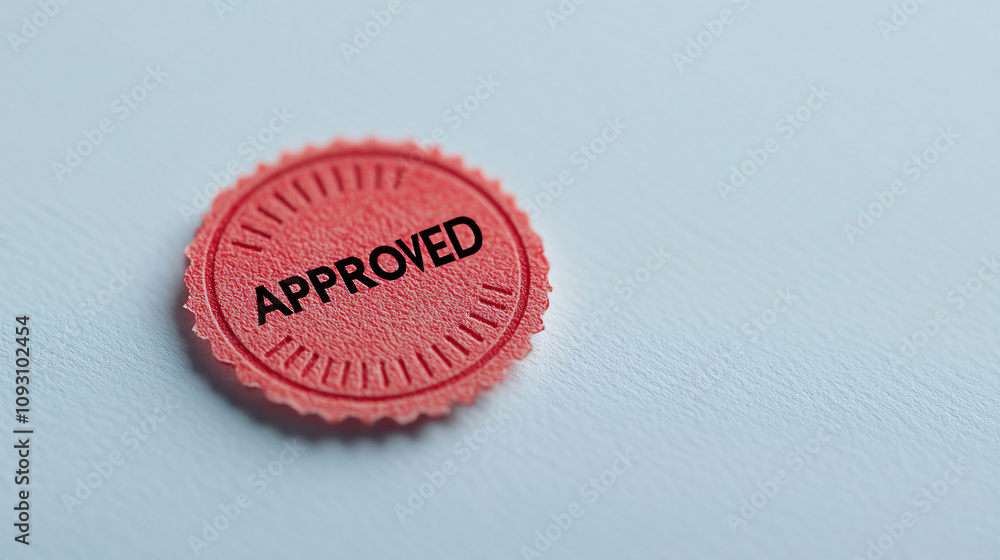Poster approved stamp on textured surface, symbolizing validation and acceptance. this conveys sense of com