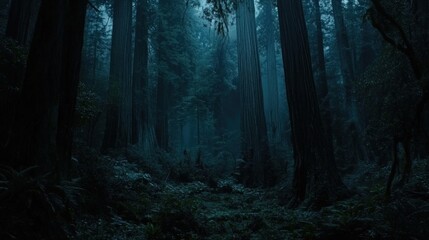 Serene Redwood Forest with Muted Tones