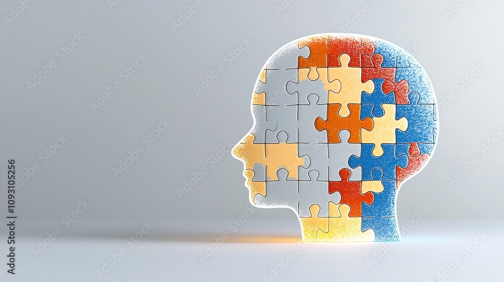 Fototapete a luminous glowing puzzle piece featured within the outline of a human head symbolizing the connecti