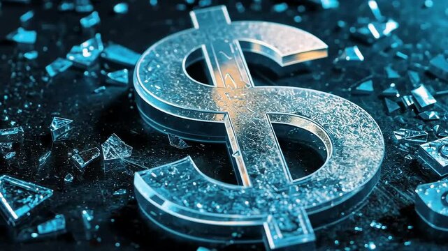 Shattered glass dollar symbol on dark background