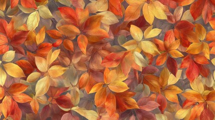 Fototapeta premium Vibrant Autumn Leaves Background with Warm Hues of Red, Orange, Yellow and Brown Perfect for Seasonal Decor and Nature-Themed Projects