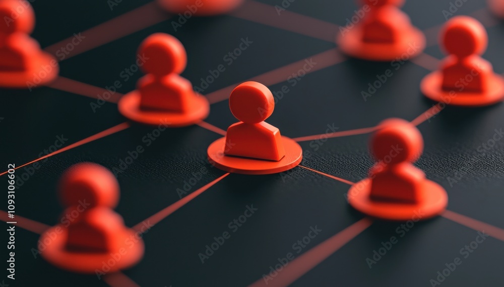 Aufkleber abstract representation of communication network with red human figures and connections.