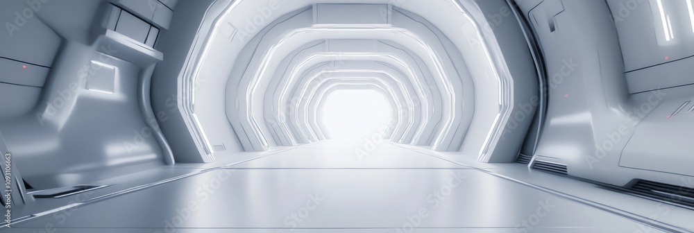 Poster futuristic technology corridor with neon lights and abstract design in empty 3d room