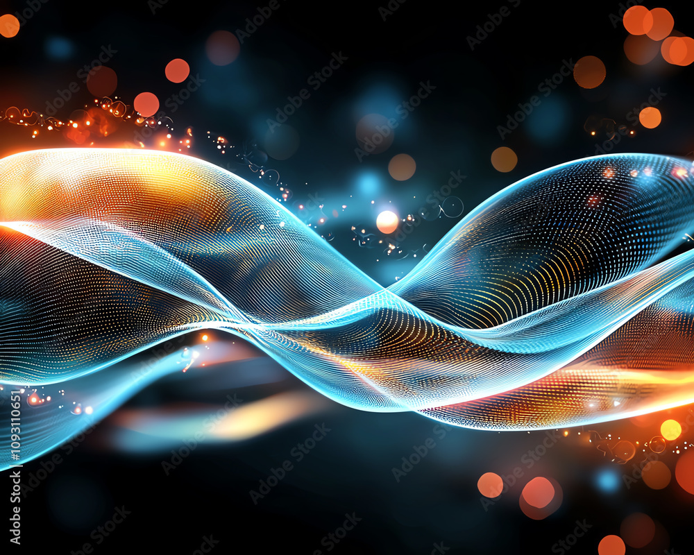 Poster dynamic light waves and particle effects digital art abstract design futuristic environment vibrant 