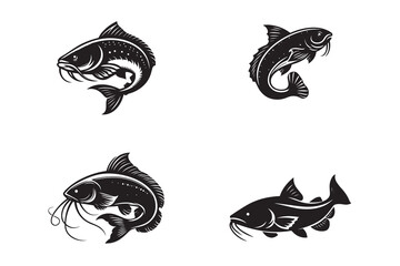 catfish silhouette set collection isolated black on white background vector illustration