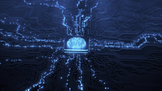 Artificial intelligence and data mining. AI model deep machine learning. Computer gpu chip technology. Futuristic cyber innovation automation and autonomous brain. Generative neural network 3D