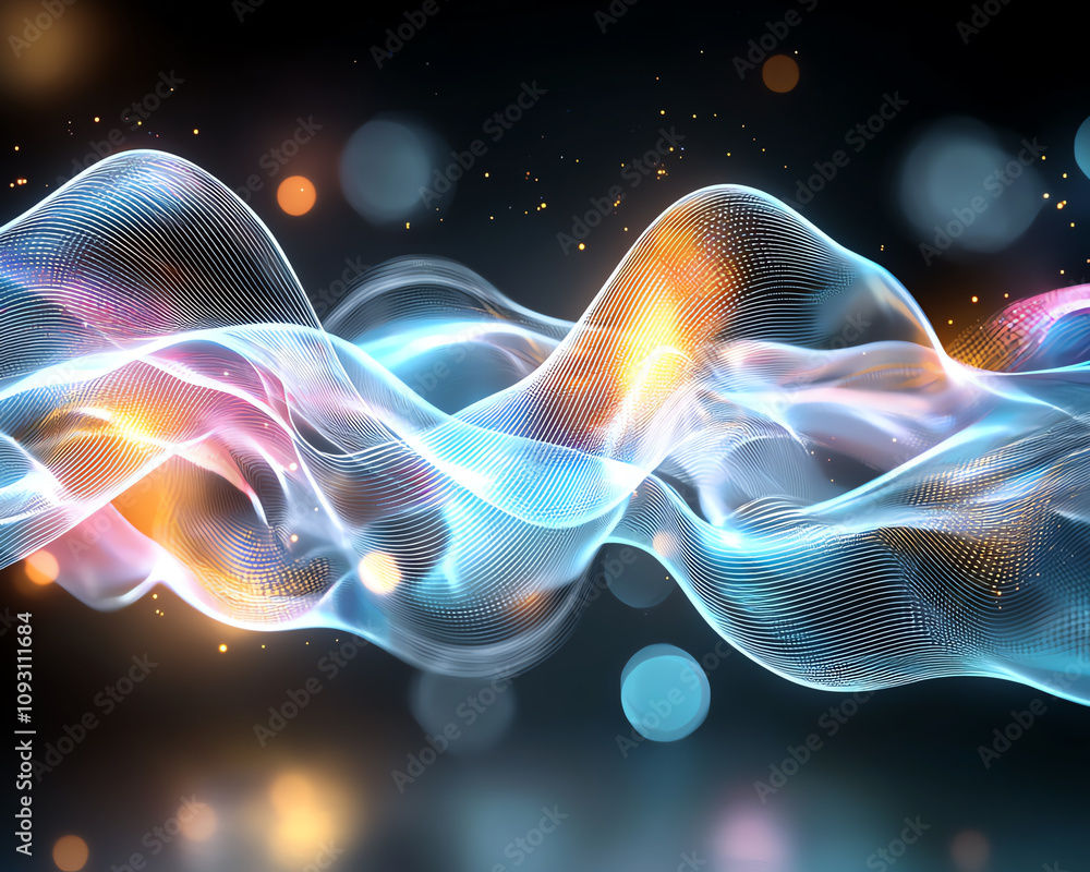 Poster dynamic waves of light abstract digital art modern technology environment high-resolution visuals fu