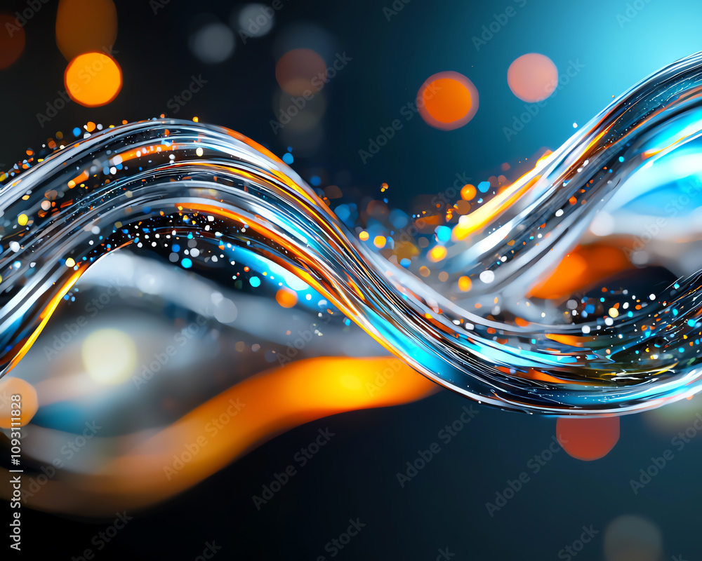 Poster dynamic flow of colorful water waves abstract environment digital art illuminated viewpoint fluid mo