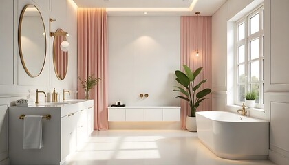 Fototapeta premium Luxurious Modern Bathroom Interior With Elegant Freestanding Tub. generator AI