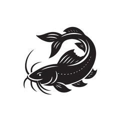 Naklejka premium Catfish Vector Silhouette , Catfish Illustration , Catfish Art Hand Drawn Line Art