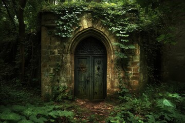 Fototapeta premium Ancient Stone Doorway Hidden Deep Within A Lush Forest