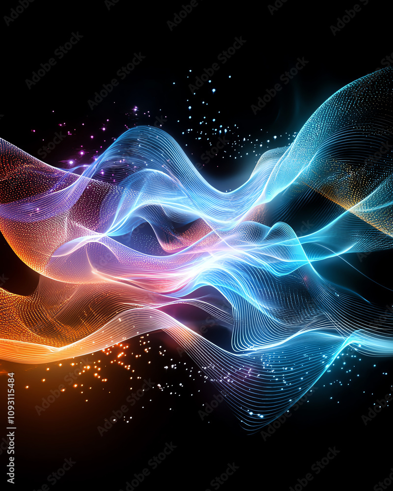 Poster dynamic waves of light and color abstract digital art online gallery engaging visuals modern aesthet