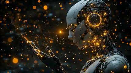 3D Illustration - Robot in Sparkling Lights