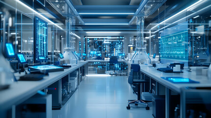 3D Illustration Futuristic Laboratory Interior Science Technology Research Innovation