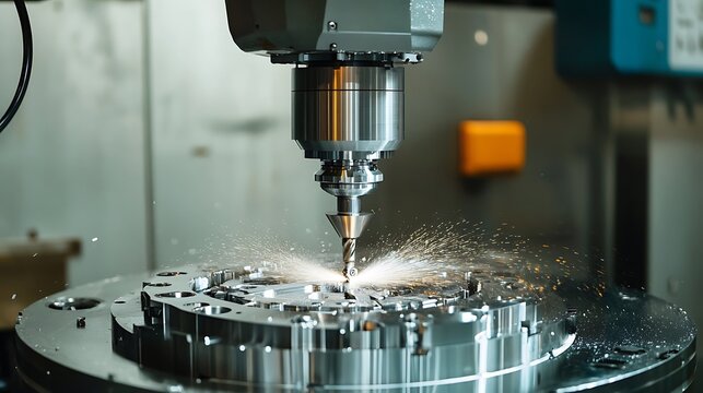 Operator setting up a CNC milling machine in a precision engineering workshop 