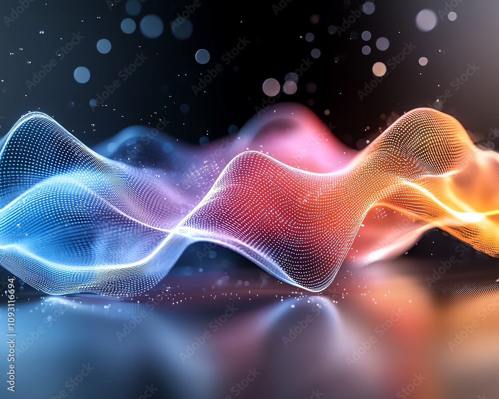 Poster dynamic light waves creating colorful patterns in a digital space abstract art modern environment vi