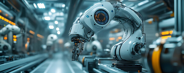 Fototapeta premium 3D Illustration Robotic Arm Automation Manufacturing Plant