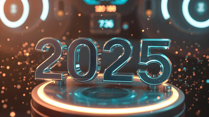 futuristic metallic 3D '2025'.2025 Happy New Year.3d Illustration.