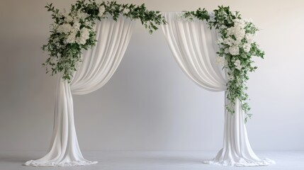 Elegant white drapery backdrop. Perfect for wedding ceremonies and receptions.