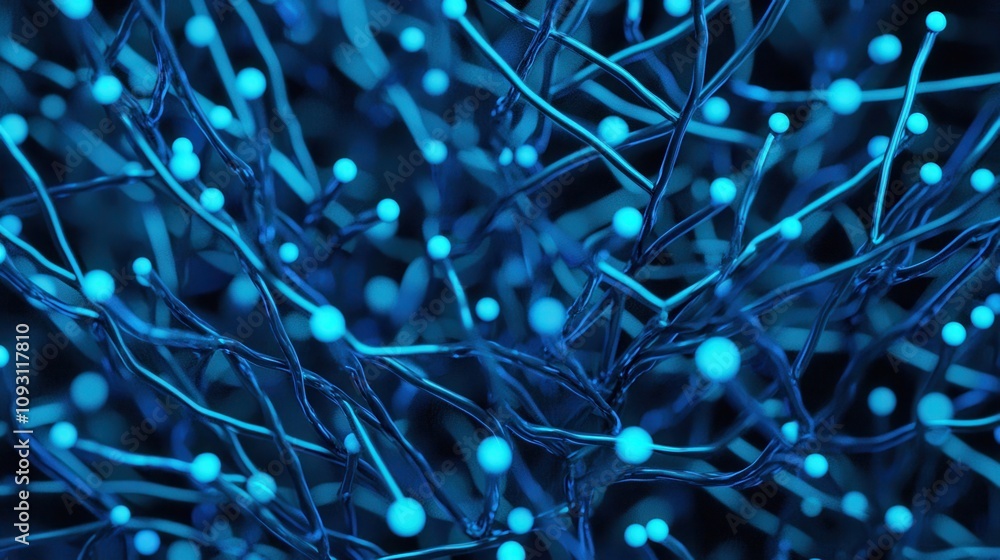 Poster dynamic blue neural network visualization digital art abstract environment tech concept close-up vie
