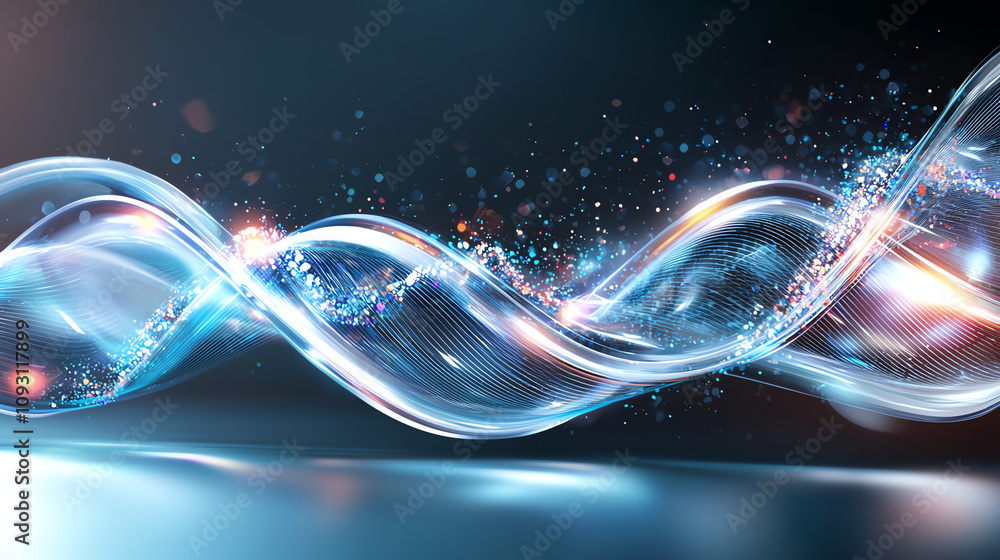 Poster dynamic light waves dance abstract visuals digital art modern setting close-up view energy and motio
