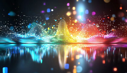 Obraz premium Vibrant sound waves visualization digital art abstract concept colorful environment eye-catching viewpoint modern design