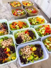 Meal Prep with Colorful Salads in Containers