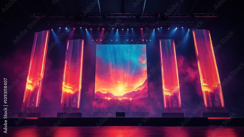 Aufkleber dramatic stage with colorful lighting and background display creating an engaging atmosphere for con