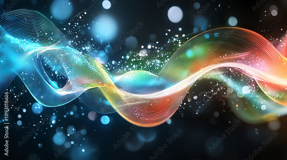 Poster dynamic waves of color and light abstract background digital art vibrant atmosphere creative concept