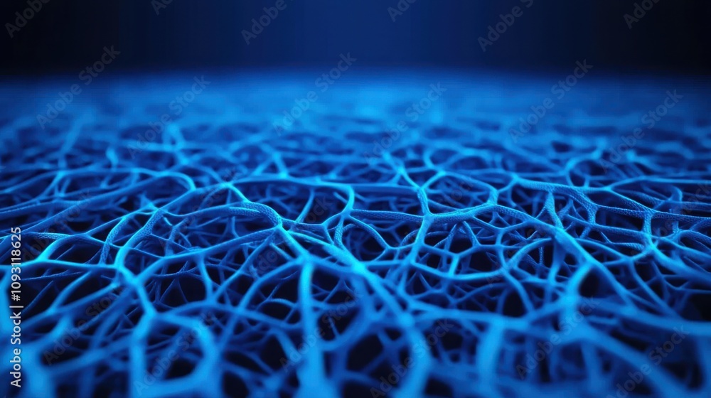 Poster exploring the intricate patterns of blue neural networks digital art abstract environment close-up v