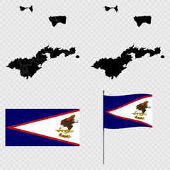 Obraz premium Set of maps, flag and flagpole of American Samoa. Vector illustration.