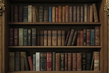 Naklejka premium Vintage Library Background with Stacks of Old Rare Novels and Education Books