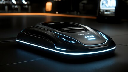 Innovative robotic vacuum cleaner in modern home technology showcase futuristic design indoor environment