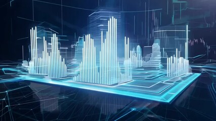 Animated 3D graph visualization with futuristic design, data analysis concept - Powered by Adobe