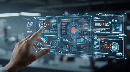 Holographic Digital Checklist Interface Held by Businessman Overseeing Verification and Audit Processes in a Futuristic and Technological Environment for Assurance and Document Control