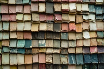 Vintage Book Collection: Aged Wisdom and Retro Literature on Old Leather Shelf