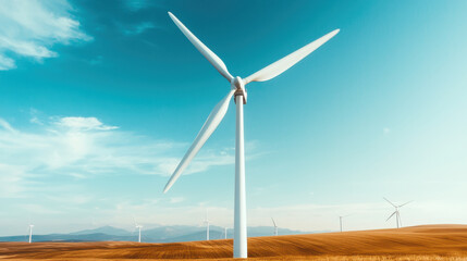 Wind turbine in vast landscape, harnessing renewable energy efficiently