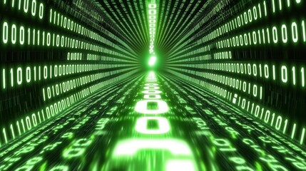 A tunnel of binary code with a bright light at the end.