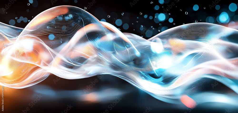 Poster dynamic light waves abstract art digital creation modern environment close-up view fluid motion conc