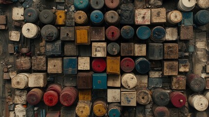 Urban art installation city environment abstract photography industrial setting aerial view creative expression