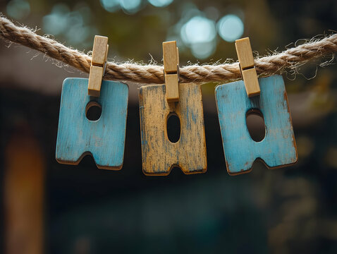 Photo - Wooden Letters AOW Hanging on Rope with Clothespins