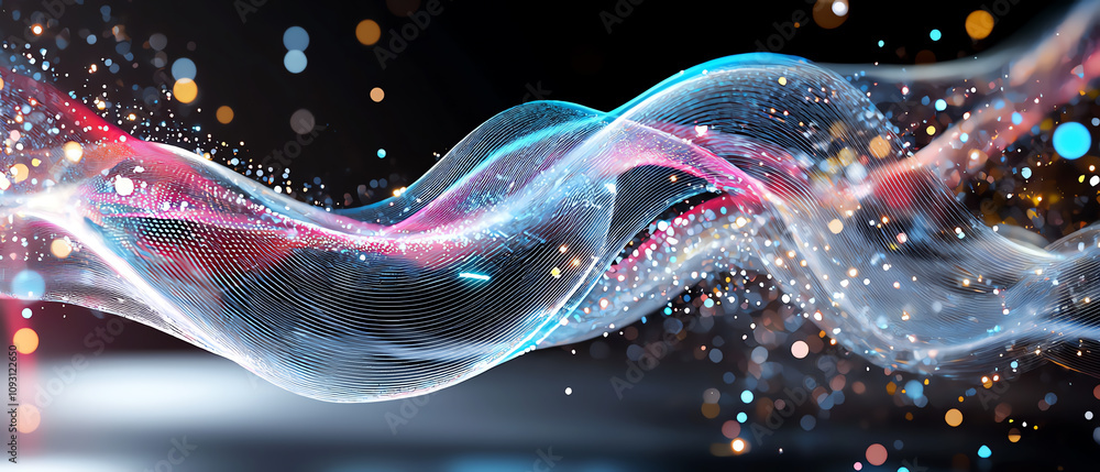 Poster Dynamic light waves animation abstract background digital art modern space close-up view visual technology concept