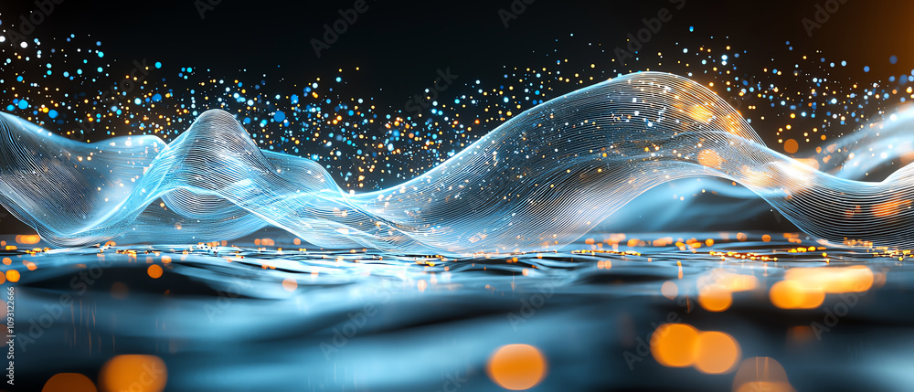 Poster dynamic waves of light and color abstract art digital creation vibrant environment close-up view vis