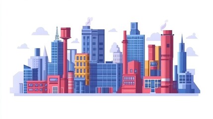 Fototapeta premium Urban industrial skyline graphic illustration modern cityscape digital art creative view urban development concepts